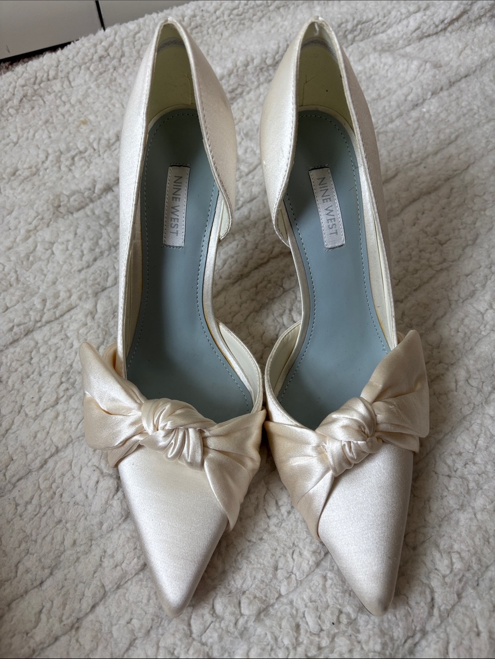Nine West Pearl Ivory Satin Pointed Knot Pumps